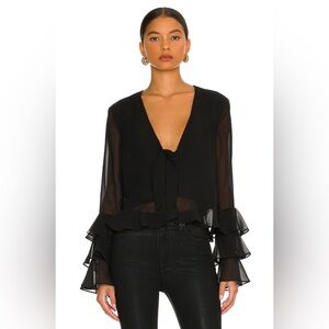 Tularosa Winnie Black Ruffle Sleeve Blouse xs fairy cottage revolve flowy sheer